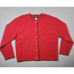 SAG Harbor Women's Large 100% Wool Red Cardigan Gold Buttons Holiday Sweater